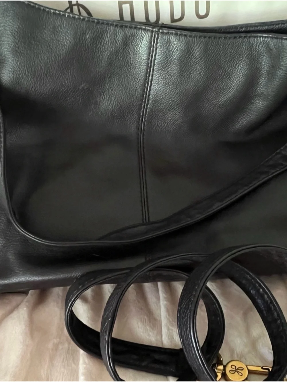 Beautiful HOBO Black Leather Shoulder Bag -Pier. Includes both straps dust bags